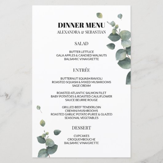 Greenery Eucalyptus Weddenschap-menu (Voorkant)