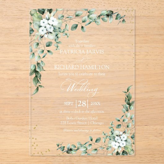 Greenery Eucalyptus Wedding Acryl Uitnodigingen (Voorkant)