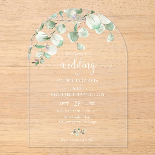 Greenery Eucalyptus Wedding Acryl Uitnodigingen (Voorkant)