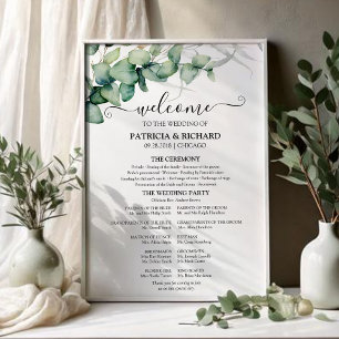Greenery Eucalyptus Wedding Ceremony Program Sign Poster