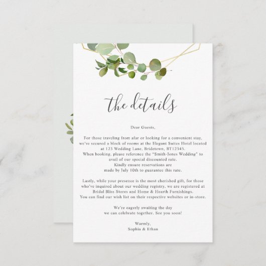 Greenery Eucalyptus Wedding Details Informatiekaartje (Voorkant / Achterkant)