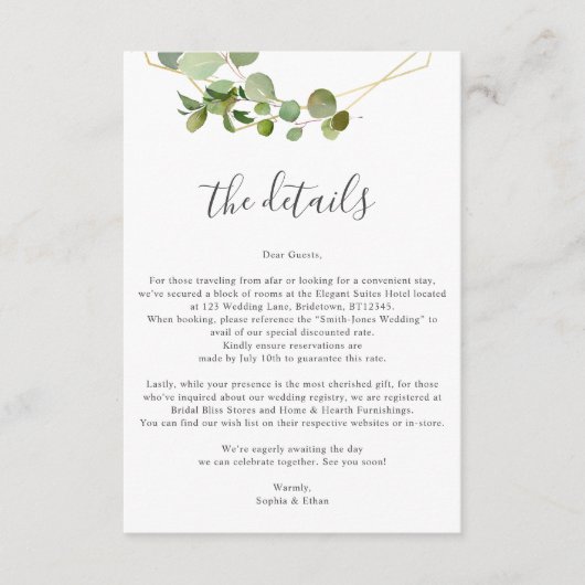 Greenery Eucalyptus Wedding Details Informatiekaartje (Voorkant)
