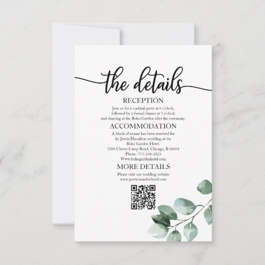 Greenery Eucalyptus Wedding Details QR RSVP Kaartje (Voorkant)