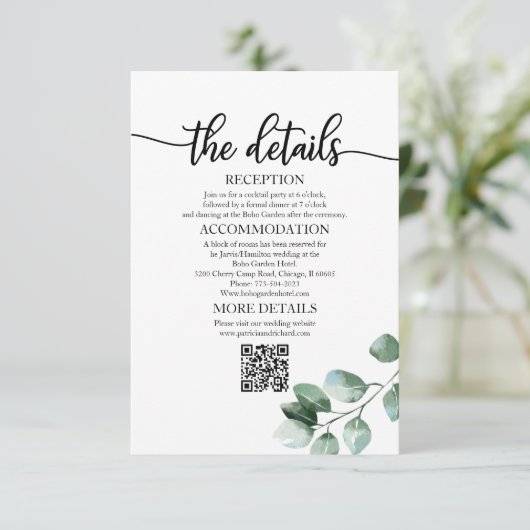 Greenery Eucalyptus Wedding Details QR RSVP Kaartje (Staand voorkant)