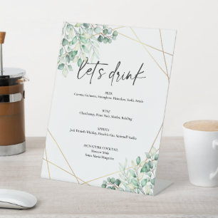 Greenery Eucalyptus Wedding Drink Bar Menu Reclamebord Met Voetstuk