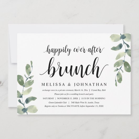 Greenery Eucalyptus, Wedding Elopement Brunch Kaart (Voorkant)