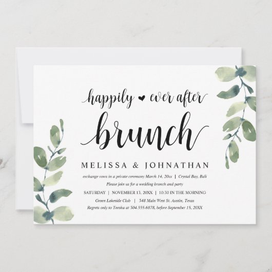 Greenery Eucalyptus, Wedding Elopement Brunch Kaart (Voorkant)