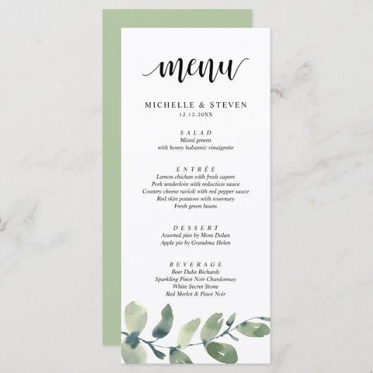 Greenery Eucalyptus Wedding Elopement Menu (Voorkant / Achterkant)