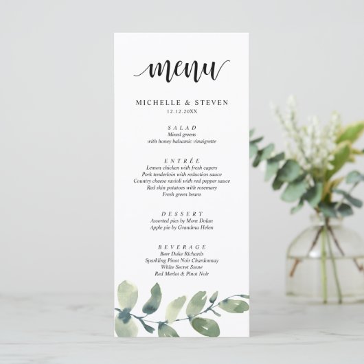 Greenery Eucalyptus Wedding Elopement Menu (Staand voorkant)