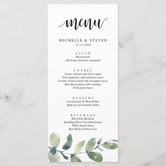 Greenery Eucalyptus Wedding Elopement Menu (Voorkant)