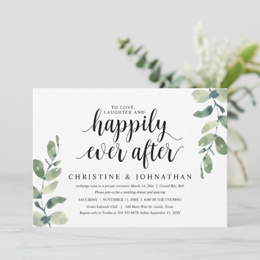 Greenery Eucalyptus, Wedding Elopement Party Kaart (Staand voorkant)