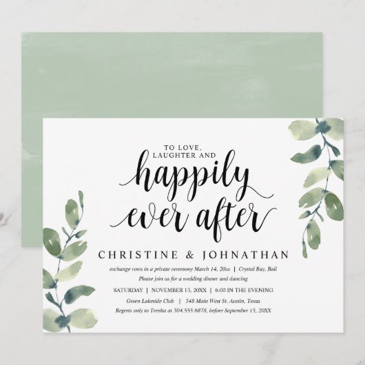 Greenery Eucalyptus, Wedding Elopement Party Kaart (Voorkant / Achterkant)