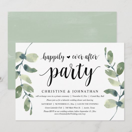 Greenery Eucalyptus, Wedding Elopement Party Kaart (Voorkant / Achterkant)