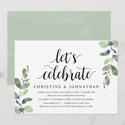 Greenery Eucalyptus, Wedding Elopement Party Kaart (Voorkant / Achterkant)