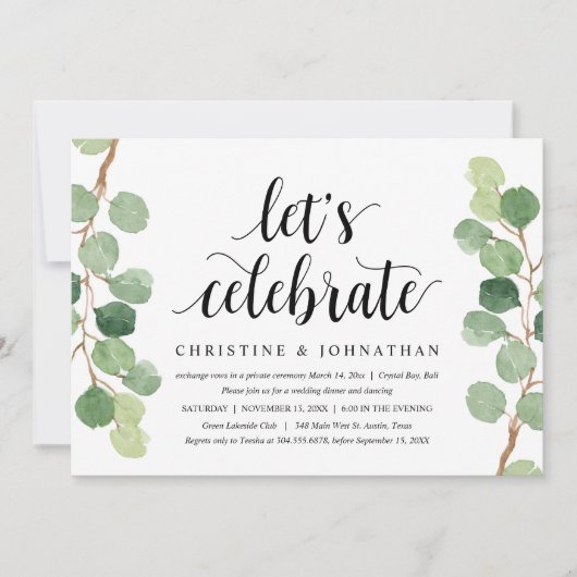 Greenery Eucalyptus, Wedding Elopement Party Kaart (Voorkant)