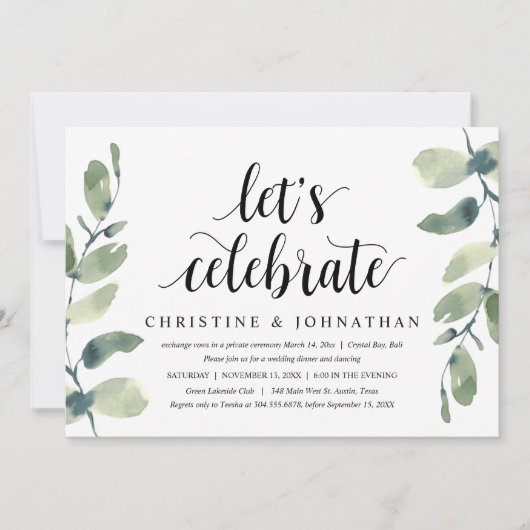 Greenery Eucalyptus, Wedding Elopement Party Kaart (Voorkant)
