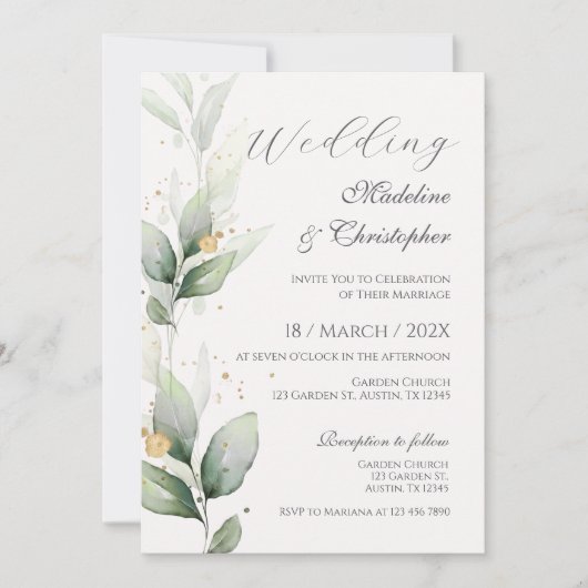 Greenery Eucalyptus Wedding Invitation Kaart (Voorkant)