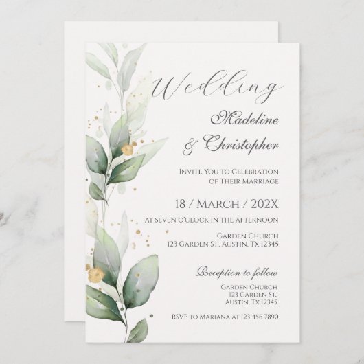 Greenery Eucalyptus Wedding Invitation Kaart (Voorkant / Achterkant)