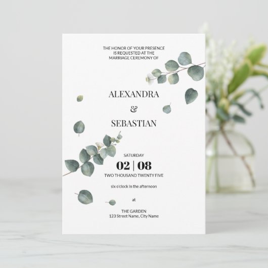 Greenery Eucalyptus Wedding Invitation Kaart (Staand voorkant)