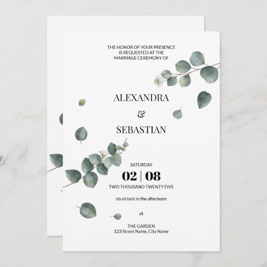 Greenery Eucalyptus Wedding Invitation Kaart (Voorkant / Achterkant)