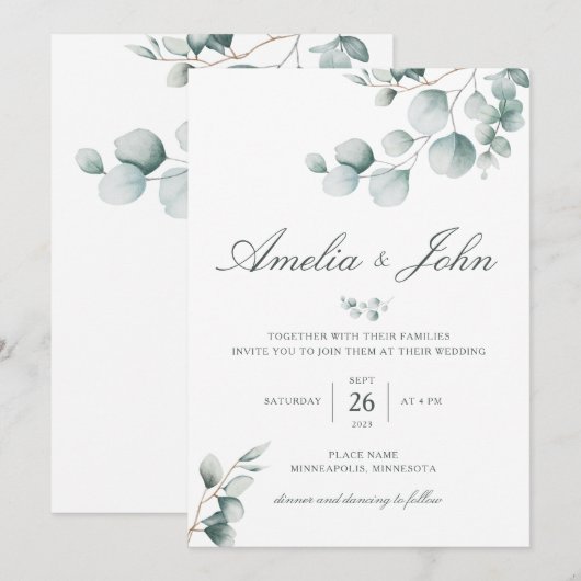 Greenery Eucalyptus Wedding Invitation Kaart (Voorkant / Achterkant)