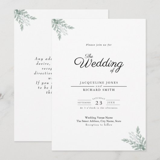 Greenery Eucalyptus Wedding Invitation Kaart (Voorkant / Achterkant)