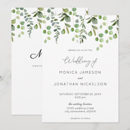 Greenery Eucalyptus Wedding Kaart (Voorkant / Achterkant)