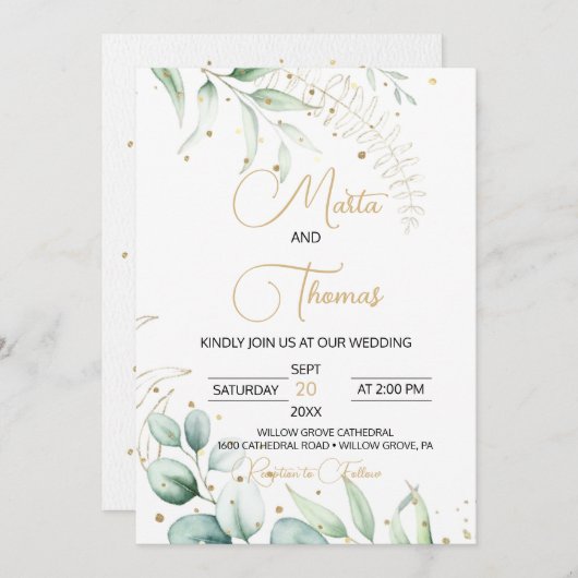 Greenery Eucalyptus Wedding Kaart (Voorkant / Achterkant)