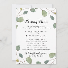 Greenery Eucalyptus Wedding Kissing Menu Game Kaar
