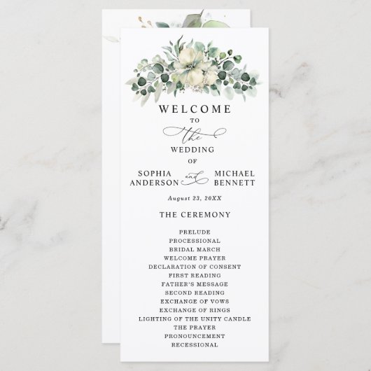 Greenery Eucalyptus Wedding Programmakaart (Voorkant / Achterkant)