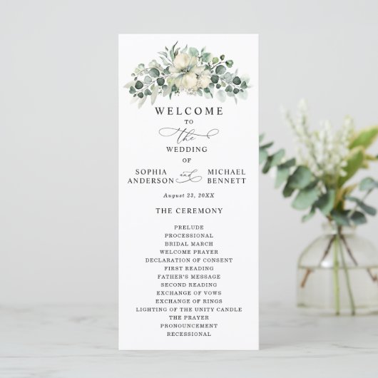 Greenery Eucalyptus Wedding Programmakaart (Staand voorkant)