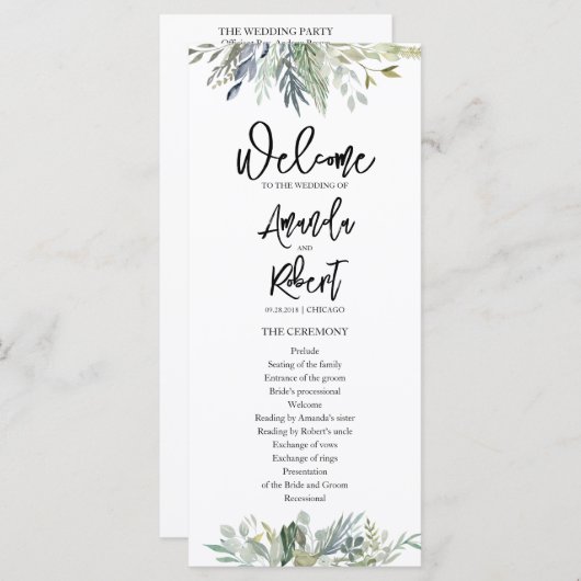 Greenery Eucalyptus Wedding Programme (Voorkant / Achterkant)