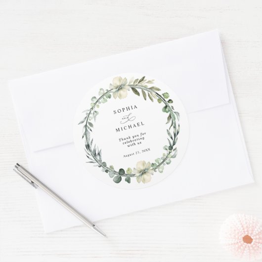 Greenery Eucalyptus Wedding Ronde Sticker (Envelop)