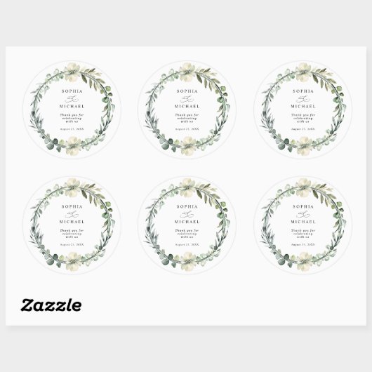 Greenery Eucalyptus Wedding Ronde Sticker (Vel)