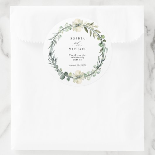 Greenery Eucalyptus Wedding Ronde Sticker (Tas)