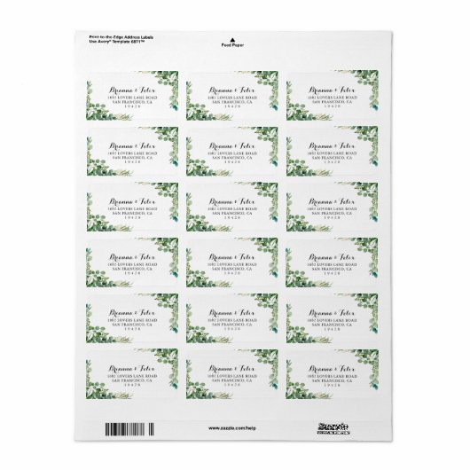 Greenery Eucalyptus Wedding RSVP Adres Label (Full Sheet)