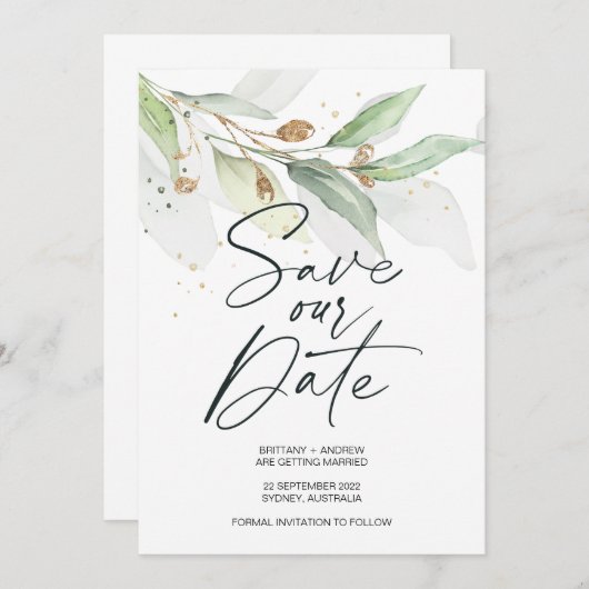 Greenery Eucalyptus Wedding Save the Date Invite Kaart (Voorkant / Achterkant)