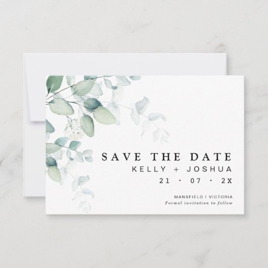 Greenery Eucalyptus Wedding Save the Date Kaart (Voorkant)