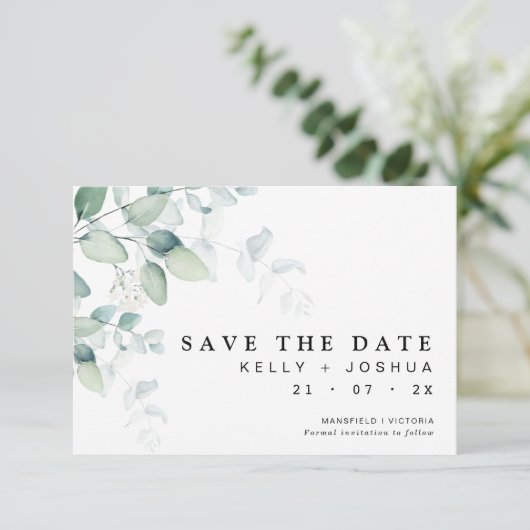Greenery Eucalyptus Wedding Save the Date Kaart (Staand voorkant)