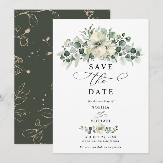 Greenery Eucalyptus Wedding Save The Date  Kaart (Voorkant / Achterkant)