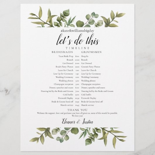 Greenery Eucalyptus Wedding Schedule Tijdlijn (Voorkant)