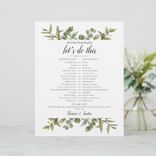 Greenery Eucalyptus Wedding Schedule Tijdlijn (Staand voorkant)