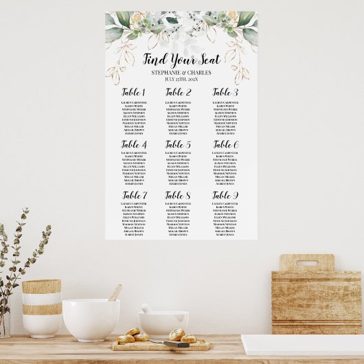 Greenery Eucalyptus Wedding Seding Chart Poster (Keuken)