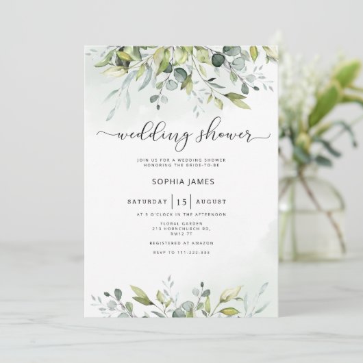 Greenery eucalyptus wedding shower invitation kaart (Staand voorkant)