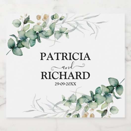 Greenery Eucalyptus Wedding Sparkling Wijnetiket (Enkel label)