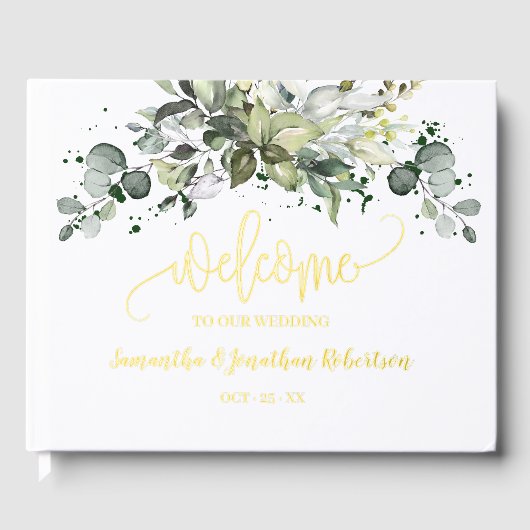 Greenery Eucalyptus Welkom Trouwen Folie Guestbook Gastenboek (Voorkant)