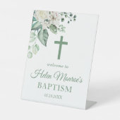 Greenery Eucalyptus White Flowers Baptisme Reclamebord Met Voetstuk (Voorkant)