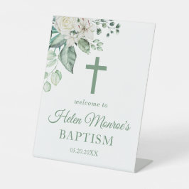 Greenery Eucalyptus White Flowers Baptisme Reclamebord Met Voetstuk