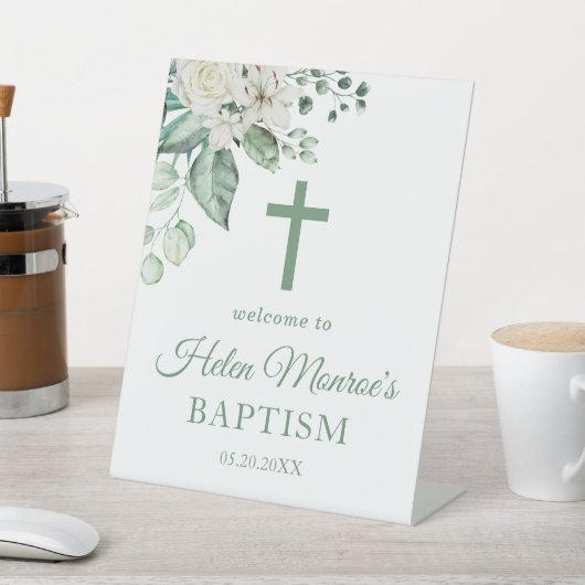 Greenery Eucalyptus White Flowers Baptisme Reclamebord Met Voetstuk (Insitu)