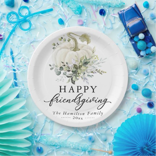 Greenery Eucalyptus White Pumpkin Friendsgiving Papieren Bordje (Feest)